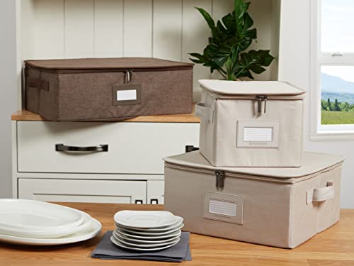Covermates Keepsakes Dish Storage Box – Stackable, Reinforced Handles, China Storage-Brown Heather
