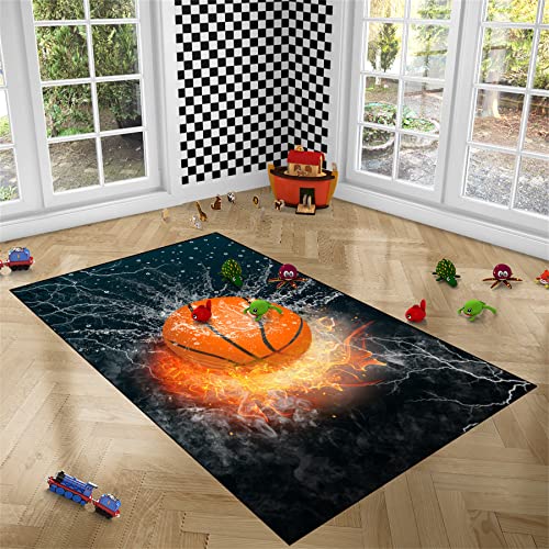 kodhyvj Black Sport Rugs Basketball Rug for Boys Bedroom Basketball Room Decor Playroom Rug for Living Room Bedroom Decor, 2'x3'