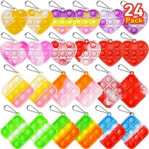 24 pack pop heart square keychain it heart fidget toy kids party favors classroom prizes its push pops heart keychains bulk mini heart pops toys for bos girls valentines day gifts for kids poppers