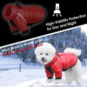 AOFITEE Dog Snowsuit, Waterproof Dog Winter Coat, Windproof Warm Dog Puffer Jacket, Zip Up Dog Cold Weather Coats with Reflective Stripes and Collar, Outdoor Dog Apparel for Small Medium Dogs