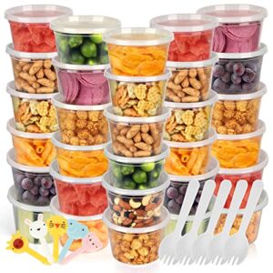 zizoti [50 pack,16oz] combo food storage containers with lids, airtight deli food containers w 10 spoons, bpa-free leakproof takeout meal prep dishwasher, microwave, freezer safe
