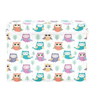 kigai cute happy owls storage basket with lids and handles,collapsible storage bins organizer for bedroom organization,office storage,toys,16.5x12.6x11.8 in
