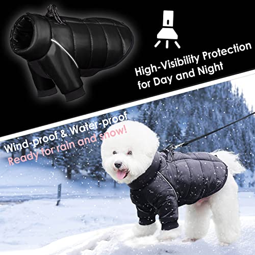 AOFITEE Dog Snowsuit, Waterproof Dog Winter Coat, Windproof Warm Dog Puffer Jacket, Zip Up Dog Cold Weather Coats with Reflective Stripes and Collar, Outdoor Dog Apparel for Small Medium Dogs