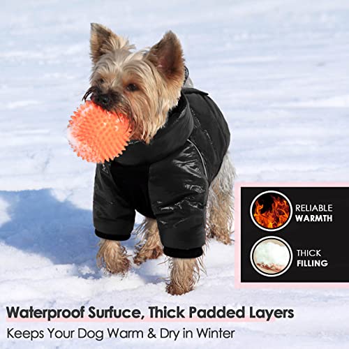 AOFITEE Dog Snowsuit, Waterproof Dog Winter Coat, Windproof Warm Dog Puffer Jacket, Zip Up Dog Cold Weather Coats with Reflective Stripes and Collar, Outdoor Dog Apparel for Small Medium Dogs