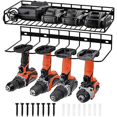 Hedume Heavy Duty Floating Tool Shelf & Organizer, Wall Mounted Power Tool Organizer Holder, Garage Storage Rack for Handheld & Power Tools, Rack Gift for Men, Dad, Father's Day (Black)