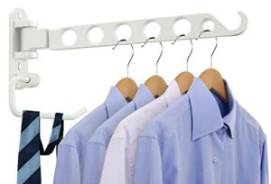 vicsky wall mounted laundry hanger rack (white), small drying rack with 6 holes, 180° swing arm and 90° folding, sturdy hanging clothes, safe and space saver, valet hook, solid aluminum