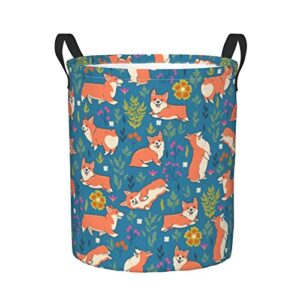 kiuloam cute corgi breed dogs with flowers 19.6 inches large storage basket collapsible organizer bin laundry hamper for nursery clothes toys