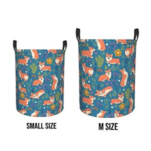 KiuLoam Cute Corgi Breed Dogs With Flowers 19.6 Inches Large Storage Basket Collapsible Organizer Bin Laundry Hamper for Nursery Clothes Toys