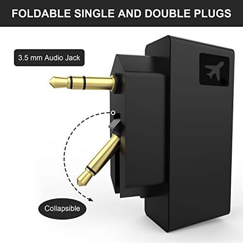 Asobilor Airplane Bluetooth Adapter for Wireless Headphones/Earbuds, Bluetooth 5.0 Transmitter Compatible with Any 3.5mm Audio Jack on Airplane, Home, Gym, Boats or in Car, Foldable Single/Double Plug