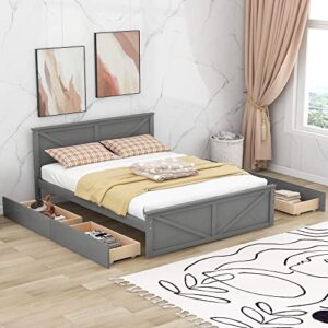 harper & bright designs queen storage bed, queen size platform bed with 4 drawers and support legs, solid wood queen bed frame with headboard for kids teens adults (gray)