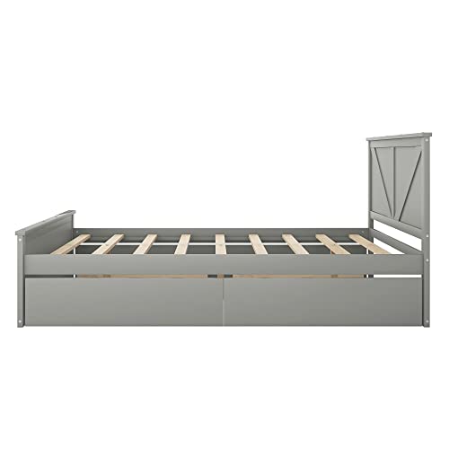 Harper & Bright Designs Queen Storage Bed, Queen Size Platform Bed with 4 Drawers and Support Legs, Solid Wood Queen Bed Frame with Headboard for Kids Teens Adults (Gray)