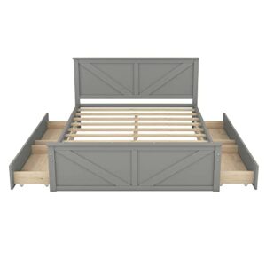 Harper & Bright Designs Queen Storage Bed, Queen Size Platform Bed with 4 Drawers and Support Legs, Solid Wood Queen Bed Frame with Headboard for Kids Teens Adults (Gray)