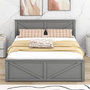 Harper & Bright Designs Queen Storage Bed, Queen Size Platform Bed with 4 Drawers and Support Legs, Solid Wood Queen Bed Frame with Headboard for Kids Teens Adults (Gray)