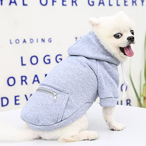 Small Girl Dog Sweater Pet Autumn and Winter Pocket Sweatshirt Gray Tops Cats Hoodies Cute Zipper Warm Pet Clothes for Dogs Small Female