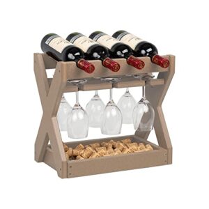 korvos countertop wine racks with glass holder，4 bottles small wine rack,high-density pe tabletop wine bottle holder for kitchen, living room, wine cellar,bar(apricot color)