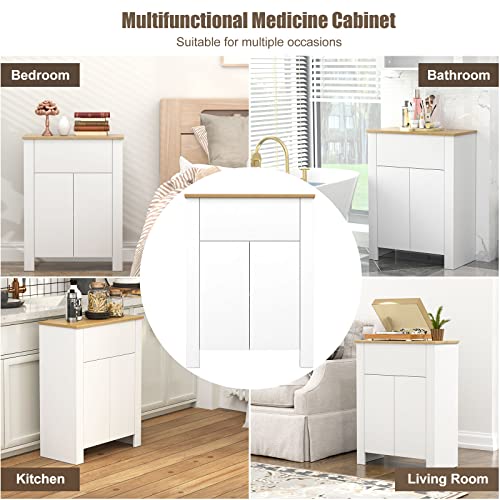 Mepplzian Bathroom Storage Cabinet, Floor Cabinet with Large Drawer and Adjustable Shelf, Free-Standing Cupboard for Kitchen/Living Room/Bathroom Use, White 23.6" L x 11.8" W x 31.5" H, White