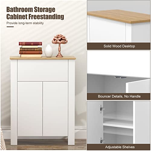 Mepplzian Bathroom Storage Cabinet, Floor Cabinet with Large Drawer and Adjustable Shelf, Free-Standing Cupboard for Kitchen/Living Room/Bathroom Use, White 23.6" L x 11.8" W x 31.5" H, White