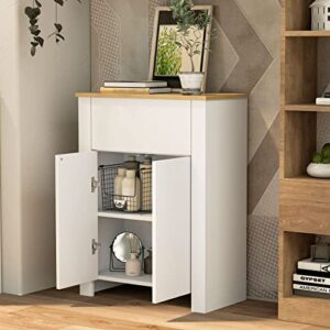 Mepplzian Bathroom Storage Cabinet, Floor Cabinet with Large Drawer and Adjustable Shelf, Free-Standing Cupboard for Kitchen/Living Room/Bathroom Use, White 23.6" L x 11.8" W x 31.5" H, White