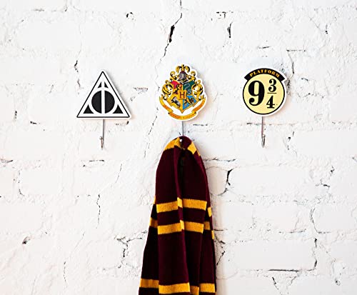 Harry Potter Icons Die-Cut Coat Hanger Wall Hooks, Set of 3 | Ready To Mount Decor, Storage Rack Organizer For Hanging Jackets, Hats, Purses