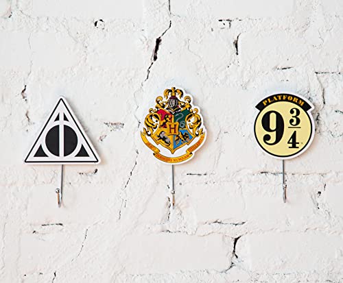 Harry Potter Icons Die-Cut Coat Hanger Wall Hooks, Set of 3 | Ready To Mount Decor, Storage Rack Organizer For Hanging Jackets, Hats, Purses