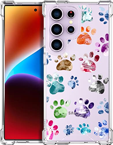 ENDIY Samsung Galaxy S23 Ultra Case Cute Dogs Paws for Women Girls Girly Designer Phone Case Clear with Design,Case Compatible with Samsung Galaxy S23 Ultra Case Transparent Dogs Paws