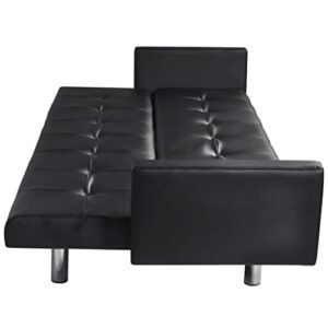 KTHLBRH Sofa Bed with Armrest Black Artificial Leather,Comfy Sectional Sofa, Sectional Sofa Furniture for Living Room Lounge, Minimalist Style Comfy Sofa Couch for Bedroom,Office,Apartment