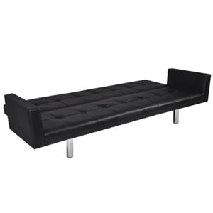 KTHLBRH Sofa Bed with Armrest Black Artificial Leather,Comfy Sectional Sofa, Sectional Sofa Furniture for Living Room Lounge, Minimalist Style Comfy Sofa Couch for Bedroom,Office,Apartment