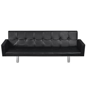 KTHLBRH Sofa Bed with Armrest Black Artificial Leather,Comfy Sectional Sofa, Sectional Sofa Furniture for Living Room Lounge, Minimalist Style Comfy Sofa Couch for Bedroom,Office,Apartment