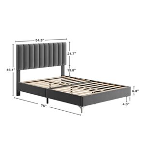 Amyove Full Bed Frame Modern Velvet Upholstered Tufted 11 Inch Bed Frame with Headboard No Box Spring Needed (Full)