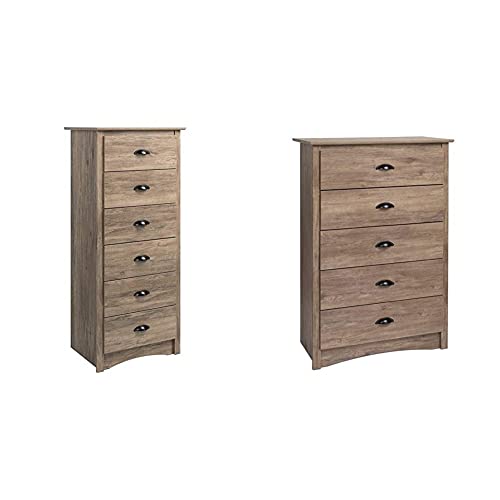 Prepac DDC-2354 Salt Spring 6-Drawer Tall Chest, Drifted Gray & Salt Spring 5-Drawer Chest, Drifted Gray