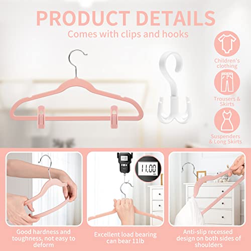 Tinfol Pink Kids Velvet Hangers 30 Pack, Non Slip Baby Hangers with 6 Velvet Hanger Clips, Space Saving Ultra Thin Clothes Hangers for Children's Clothes, Newborn Clothes, Toddler Clothes