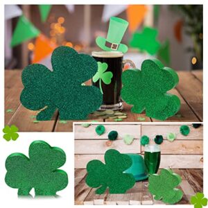 3 Pcs St. Patrick's Day Shamrock Wooden Sign Glitter Rustic Shamrock Shape Wood Decor Tabletop Centerpiece Shamrock Decor Freestanding Love Table Decoration for Irish Desk Home Shelf Decor (Shamrock)