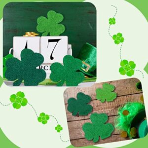 3 Pcs St. Patrick's Day Shamrock Wooden Sign Glitter Rustic Shamrock Shape Wood Decor Tabletop Centerpiece Shamrock Decor Freestanding Love Table Decoration for Irish Desk Home Shelf Decor (Shamrock)