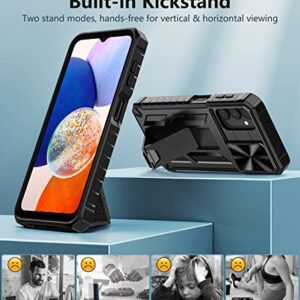 FNTCASE for Samsung Galaxy A14-5G Case: Protective Shockproof Rugged Military Grade Drop Protection A14 Cell Phone Mobile Cover with Kickstand | TPU Matte Textured Tough Hybrid Hard Cases - Black