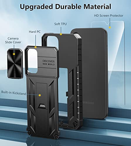 FNTCASE for Samsung Galaxy A14-5G Case: Protective Shockproof Rugged Military Grade Drop Protection A14 Cell Phone Mobile Cover with Kickstand | TPU Matte Textured Tough Hybrid Hard Cases - Black