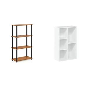 furinno (99557lc/bk turn-n-tube 4-tier multipurpose shelf display rack - light cherry/black & luder bookcase / book / storage, 5-cube, white