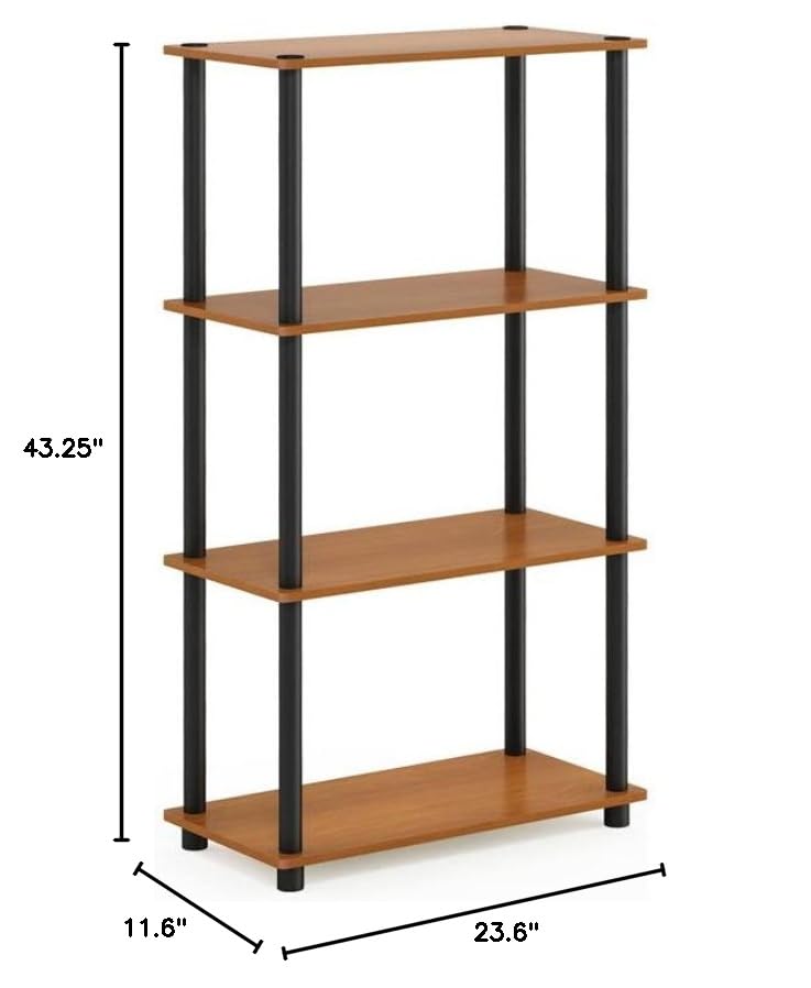 Furinno (99557LC/BK Turn-N-Tube 4-Tier Multipurpose Shelf Display Rack - Light Cherry/Black & Luder Bookcase / Book / Storage, 5-Cube, White