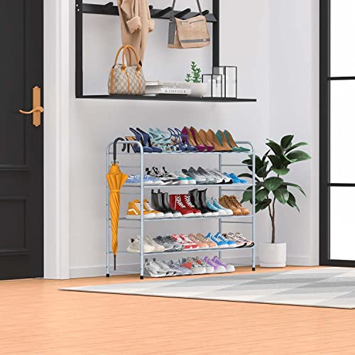 Dicasser 4-Tier Long Shoe Rack Organizer Extra Large Capacity for 30 Pairs,Silver