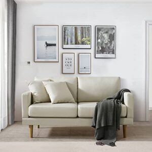 husbedom 59" loveseat sofa, modern small couches for small spaces, living room, bedroom, apartment, dorm, with throw pillow, beige