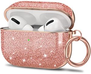 aiiko apple airpods pro 2nd generation case, glitter airpods pro 2 case cover with keychain for girls women glossy hard airpods pro 2 case compatible airpods pro 2nd generation charging case(rosegold)