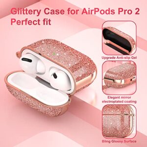 Aiiko Apple Airpods Pro 2nd Generation Case, Glitter Airpods Pro 2 Case Cover with Keychain for Girls Women Glossy Hard Airpods Pro 2 Case Compatible AirPods Pro 2nd Generation Charging Case(RoseGold)