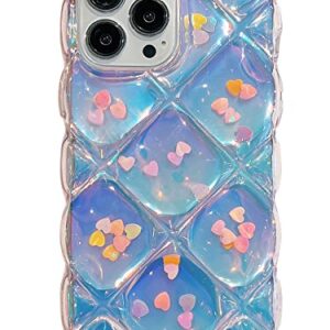 Qokey Compatible with iPhone 13 Pro Max Case,Cute Laser Gradual Bling Love Heart Glitter Clear+Translucent Card Soft Wave Frame Anti-Falling 3D Thick Shockproof Phone Cover(for 13 Pro Max 6.7)