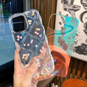 Qokey Compatible with iPhone 13 Pro Max Case,Cute Laser Gradual Bling Love Heart Glitter Clear+Translucent Card Soft Wave Frame Anti-Falling 3D Thick Shockproof Phone Cover(for 13 Pro Max 6.7)