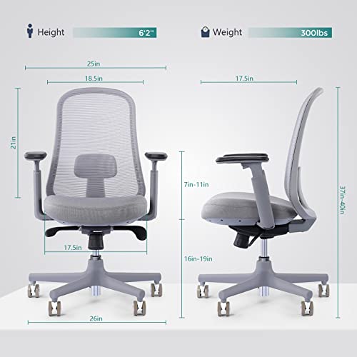 Odinlake Ergonomic Office Chair Mesh - 3D Adjustable Armrest Home Office Desk Chairs with Lumbar Support - Computer Swivel Task Chair Mid Back Office Chairs with PU Wheels(Model: Ergo Core 625)
