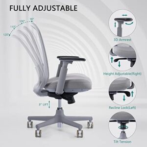 Odinlake Ergonomic Office Chair Mesh - 3D Adjustable Armrest Home Office Desk Chairs with Lumbar Support - Computer Swivel Task Chair Mid Back Office Chairs with PU Wheels(Model: Ergo Core 625)