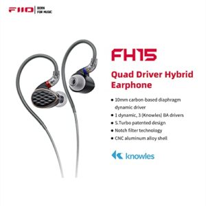 FiiO FH15 1DD 3 Knowles BA Hybrid Technology in-Ear Wired Earphone with 3.5mm/4.4mm MMCX Cable(Black)