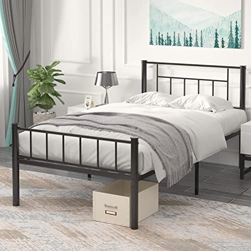 Twin Bed Frame Twin Platform Bed Frames with Headboard & Footboard Heavy Duty Twin Size Bed Frames with Steel Slat Support Under Bed Storage, Mattress Foundation, No Box Spring Needed, Black