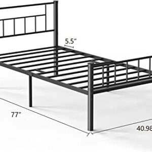 Twin Bed Frame Twin Platform Bed Frames with Headboard & Footboard Heavy Duty Twin Size Bed Frames with Steel Slat Support Under Bed Storage, Mattress Foundation, No Box Spring Needed, Black