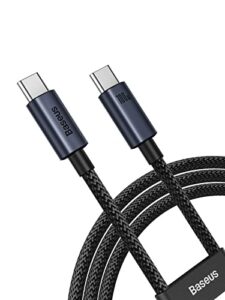 baseus usb c charger cable, 100w pd 5a qc 5.0 type c fast charging usb c to usb c cable, nylon braided usb c cable for iphone 15/pro/plus/pro max, macbook pro, ipad pro 12.9/air/mini, samsung s23/s22