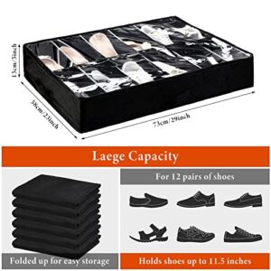 6 Pieces Under Bed Shoe Storage Organizer Underbed Shoe Organizer Foldable Fabric Shoes Container Box with Clear Cover See Through Window Zipper and 2 Handles for Kid Adult, Each Fits 12 Pairs of Shoe